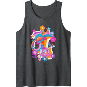imageFurby Groovy Vintage 70s Rainbow Floral Waves Poster Tank TopDark Heather Grey