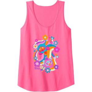 imageFurby Groovy Vintage 70s Rainbow Floral Waves Poster Tank TopNeon Pink