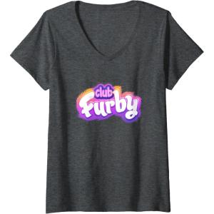 imageWomens Furby Club Furby Colorful Gradient Furry Logo VNeck TShirtDark Heather Grey