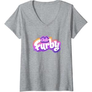 imageWomens Furby Club Furby Colorful Gradient Furry Logo VNeck TShirtHeather Grey
