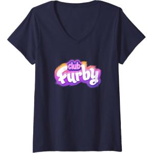 imageWomens Furby Club Furby Colorful Gradient Furry Logo VNeck TShirtNavy Blue