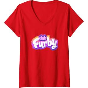 imageWomens Furby Club Furby Colorful Gradient Furry Logo VNeck TShirtRed