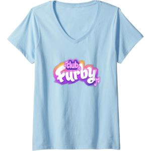 imageWomens Furby Club Furby Colorful Gradient Musical Notes Furry Logo VNeck TShirtBaby Blue
