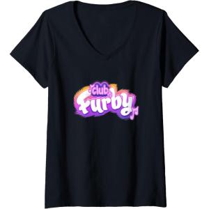 imageWomens Furby Club Furby Colorful Gradient Musical Notes Furry Logo VNeck TShirtBlack