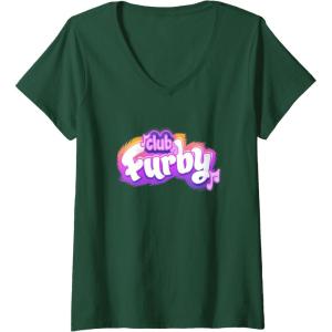 imageWomens Furby Club Furby Colorful Gradient Musical Notes Furry Logo VNeck TShirtDark Green
