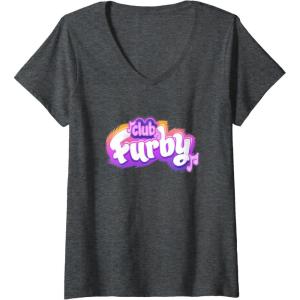 imageWomens Furby Club Furby Colorful Gradient Musical Notes Furry Logo VNeck TShirtDark Heather Grey