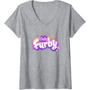 imageWomens Furby Club Furby Colorful Gradient Musical Notes Furry Logo VNeck TShirtHeather Grey