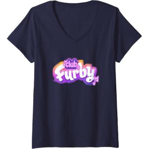 imageWomens Furby Club Furby Colorful Gradient Musical Notes Furry Logo VNeck TShirtNavy Blue