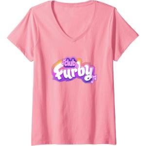 imageWomens Furby Club Furby Colorful Gradient Musical Notes Furry Logo VNeck TShirtPink