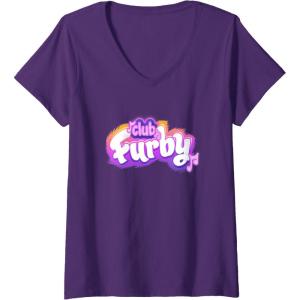 imageWomens Furby Club Furby Colorful Gradient Musical Notes Furry Logo VNeck TShirtPurple