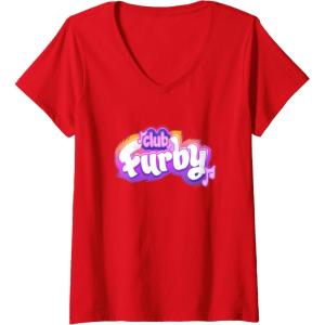 imageWomens Furby Club Furby Colorful Gradient Musical Notes Furry Logo VNeck TShirtRed