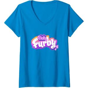 imageWomens Furby Club Furby Colorful Gradient Musical Notes Furry Logo VNeck TShirtSapphire Blue