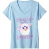 imageWomens Furby Feed Me and Tell Me Im Pretty Cute Logo Portrait VNeck TShirtBaby Blue