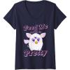 imageWomens Furby Feed Me and Tell Me Im Pretty Cute Logo Portrait VNeck TShirtNavy Blue