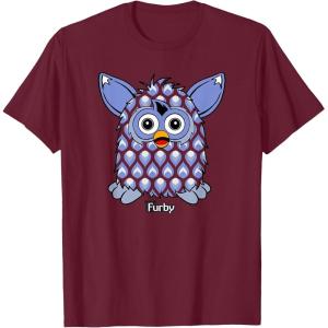 imageFurby Boom Classic Toy Blue Shapes Pattern Portrait TShirtBurgundy