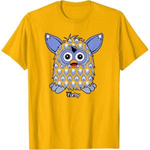 imageFurby Boom Classic Toy Blue Shapes Pattern Portrait TShirtGolden Yellow