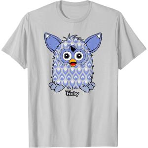 imageFurby Boom Classic Toy Blue Shapes Pattern Portrait TShirtSilver Grey